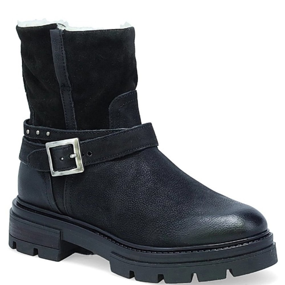 Miz Mooz Black Leather & Suede Buckle Ankle Boots